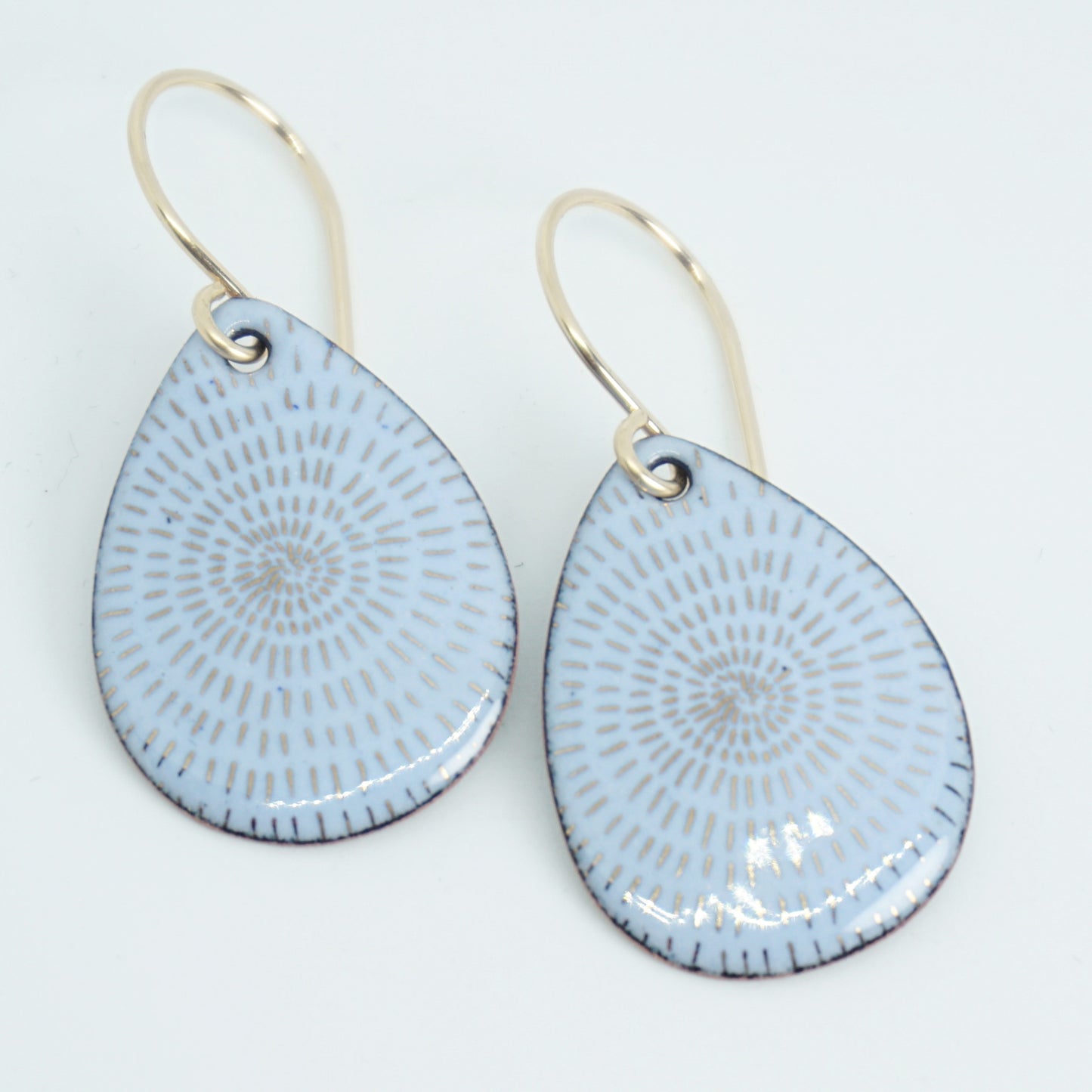 Gold Accents on Light Periwinkle Enamel Teardrop Earrings