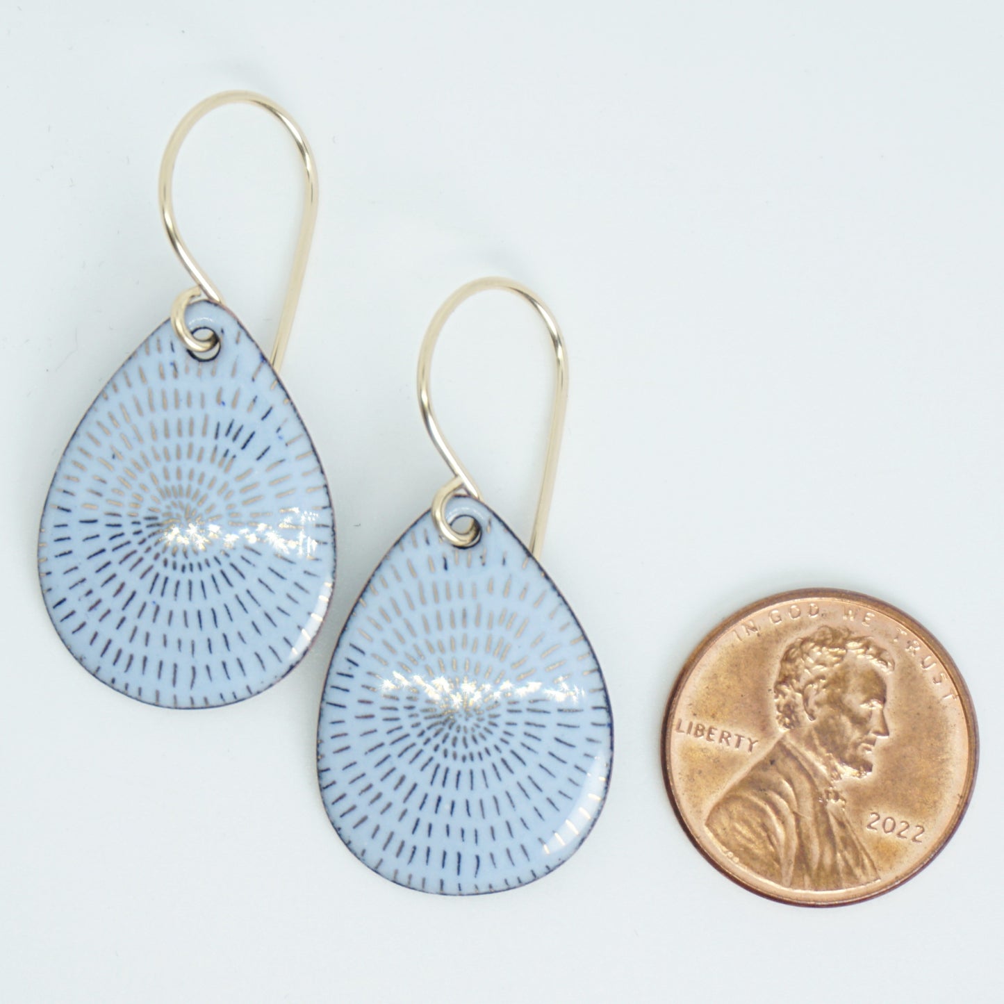 Gold Accents on Light Periwinkle Enamel Teardrop Earrings
