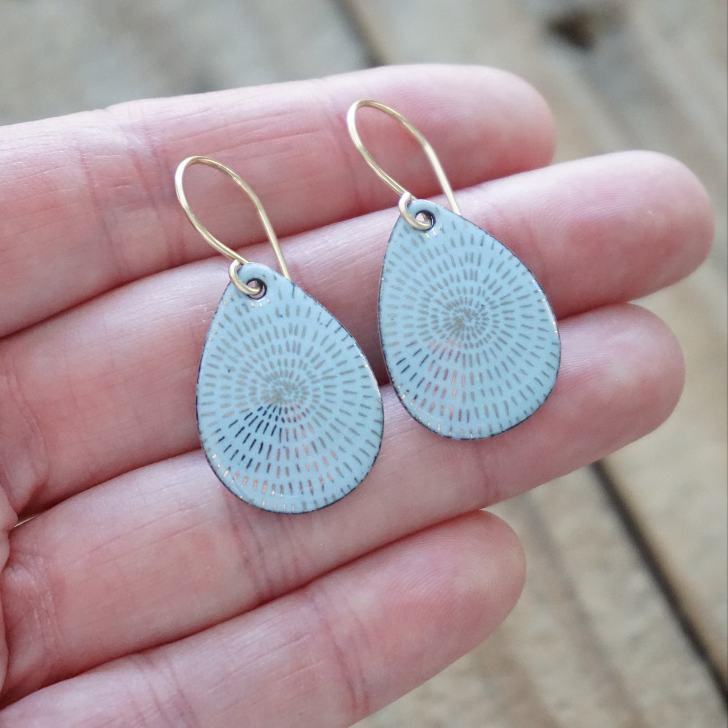 Gold Accents on Light Periwinkle Enamel Teardrop Earrings