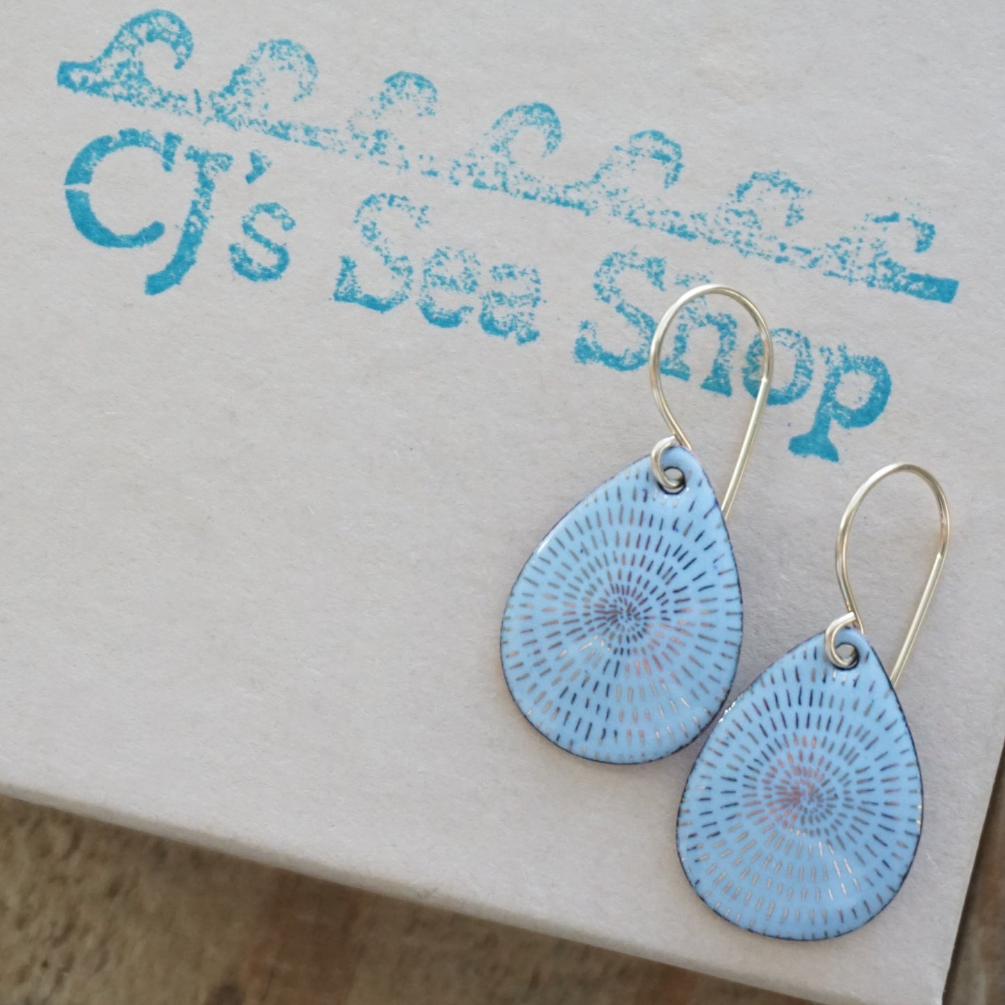 Gold Accents on Light Periwinkle Enamel Teardrop Earrings
