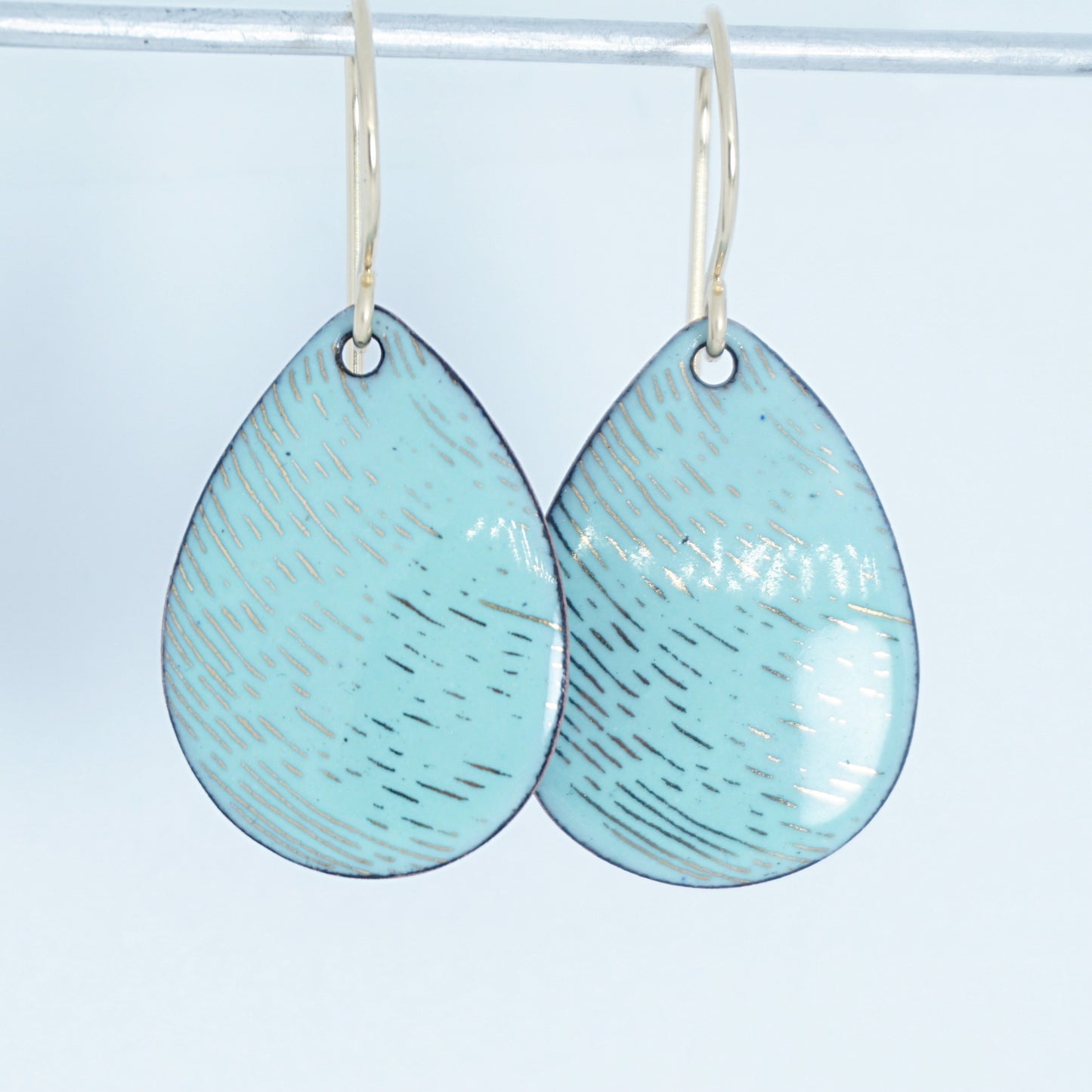 Gold Accents on Seafoam Green Enamel Teardrop Earrings