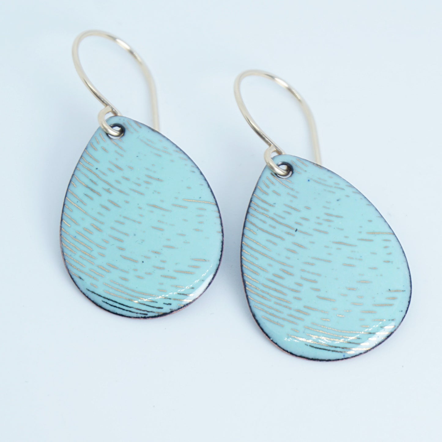 Gold Accents on Seafoam Green Enamel Teardrop Earrings