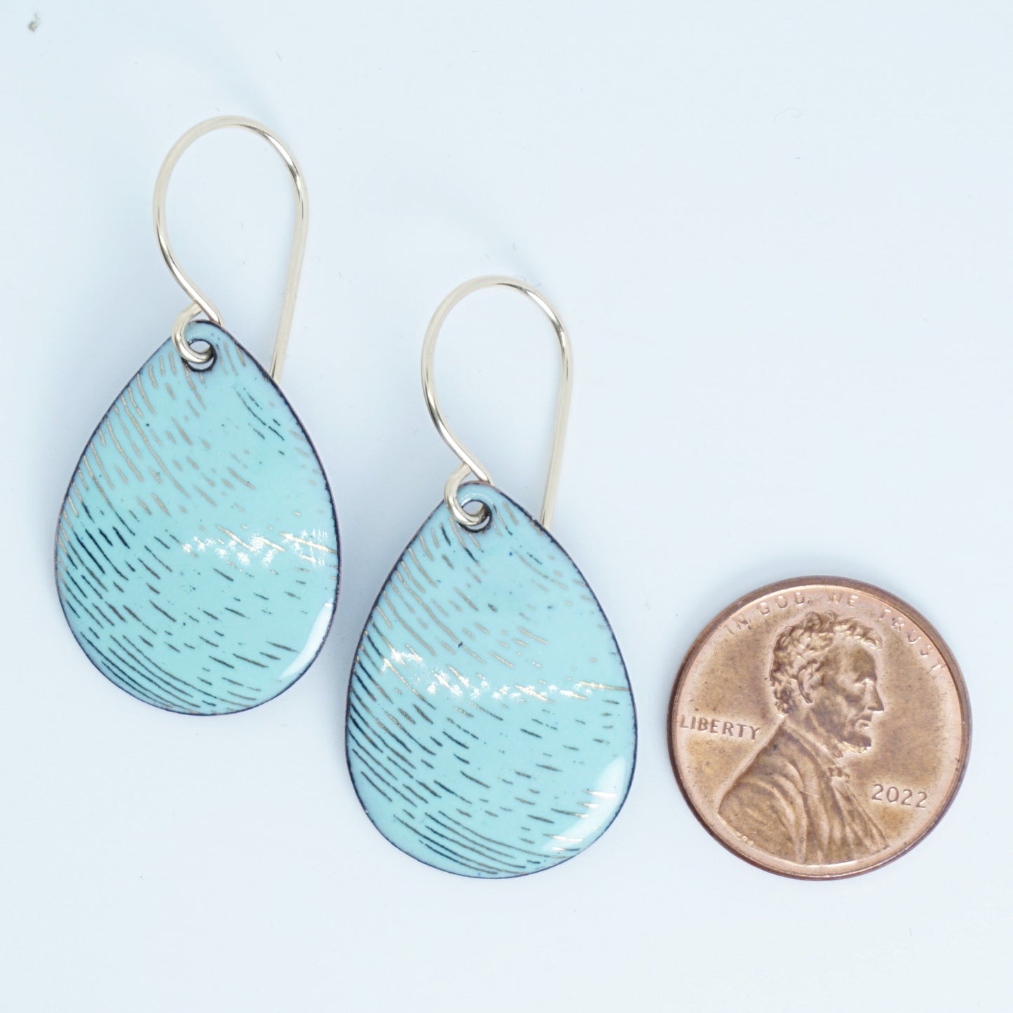 Gold Accents on Seafoam Green Enamel Teardrop Earrings
