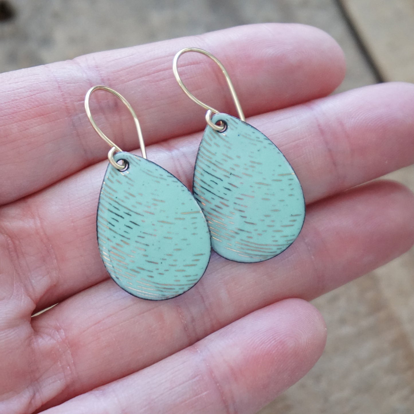 Gold Accents on Seafoam Green Enamel Teardrop Earrings