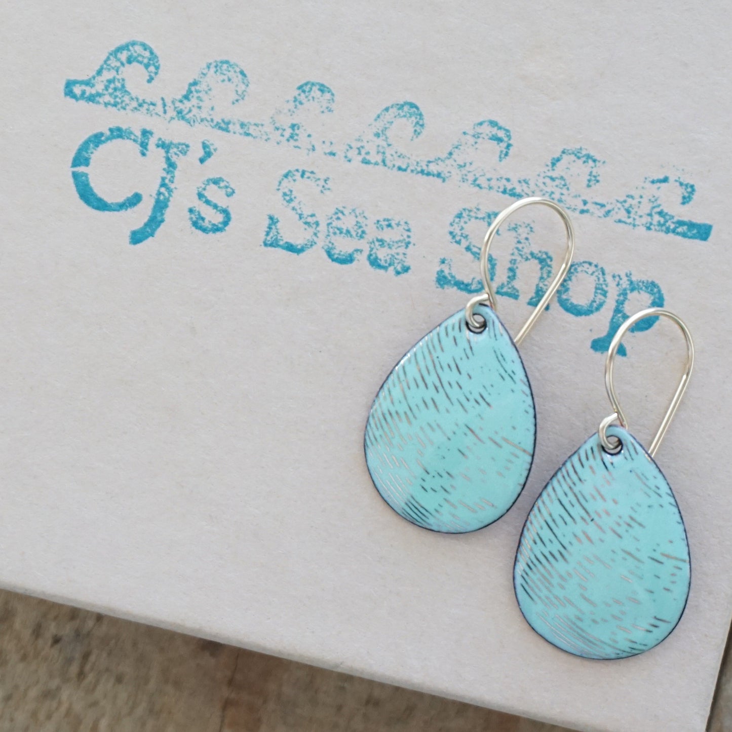 Gold Accents on Seafoam Green Enamel Teardrop Earrings