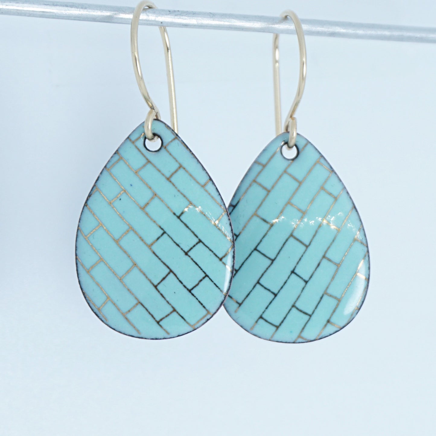 Gold Accents on Seafoam Green Enamel Teardrop Earrings