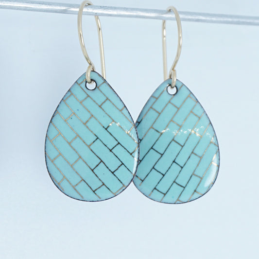 Gold Accents on Seafoam Green Enamel Teardrop Earrings