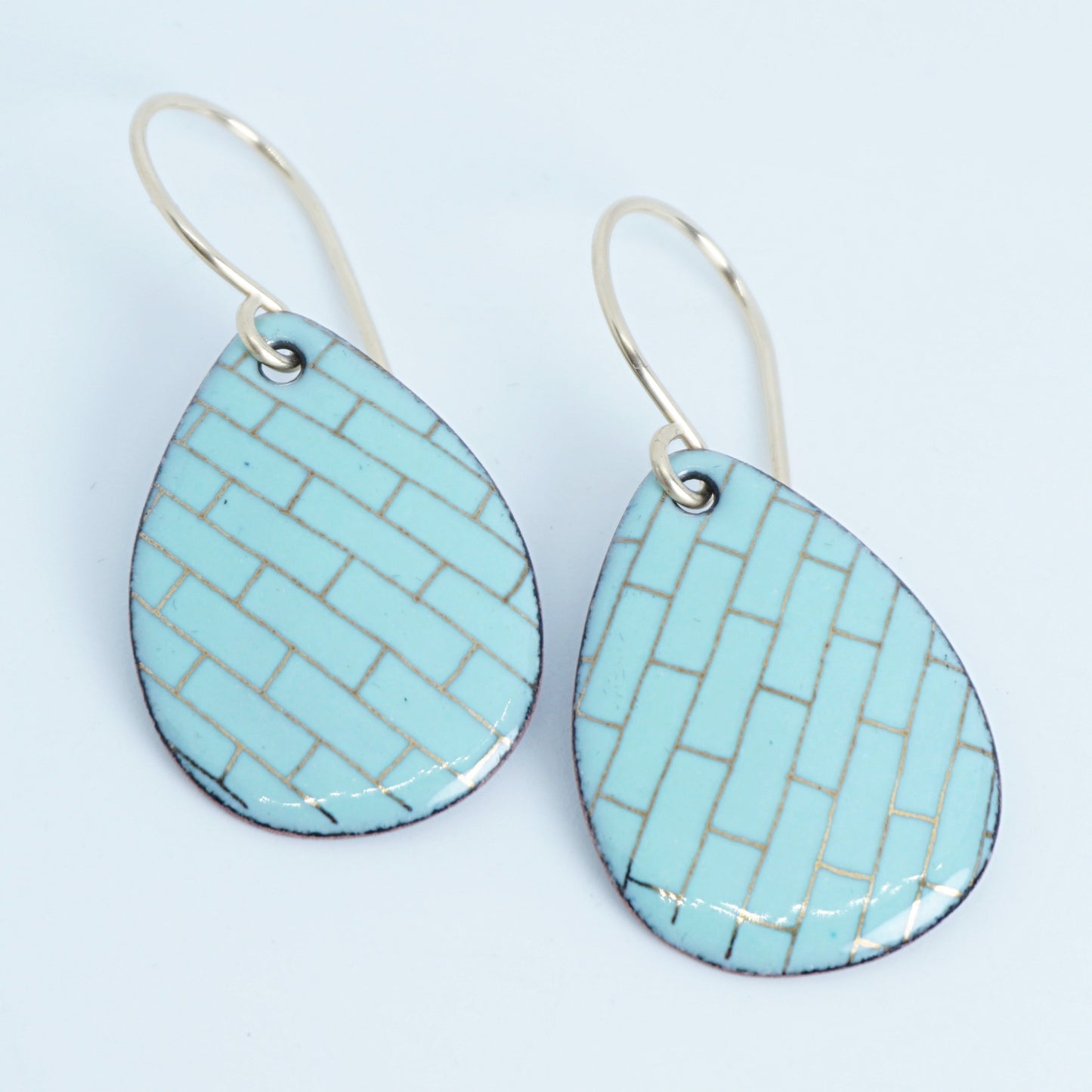 Gold Accents on Seafoam Green Enamel Teardrop Earrings