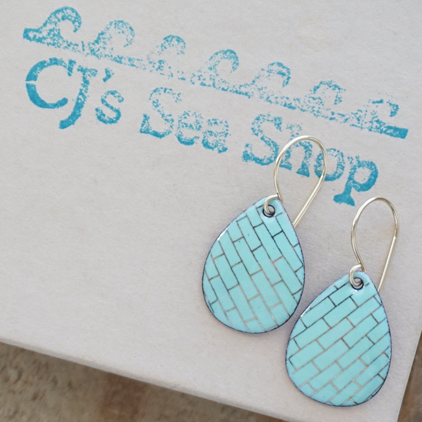 Gold Accents on Seafoam Green Enamel Teardrop Earrings