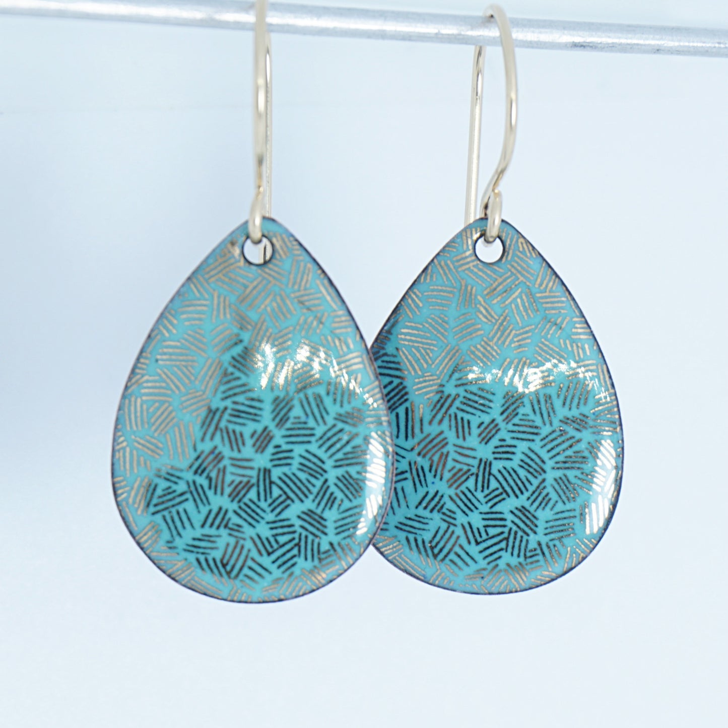 Gold Accents on Green Enamel Teardrop Earrings