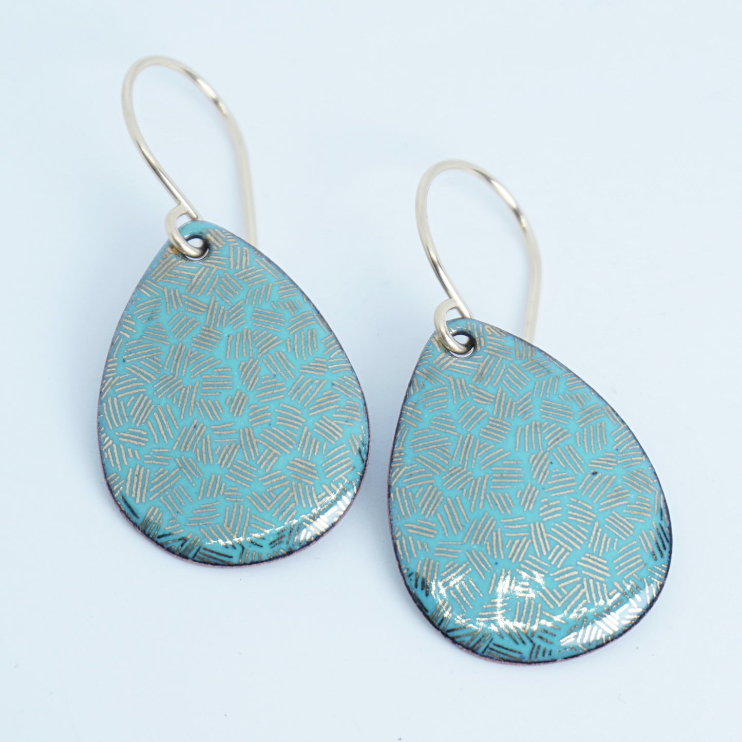 Gold Accents on Green Enamel Teardrop Earrings