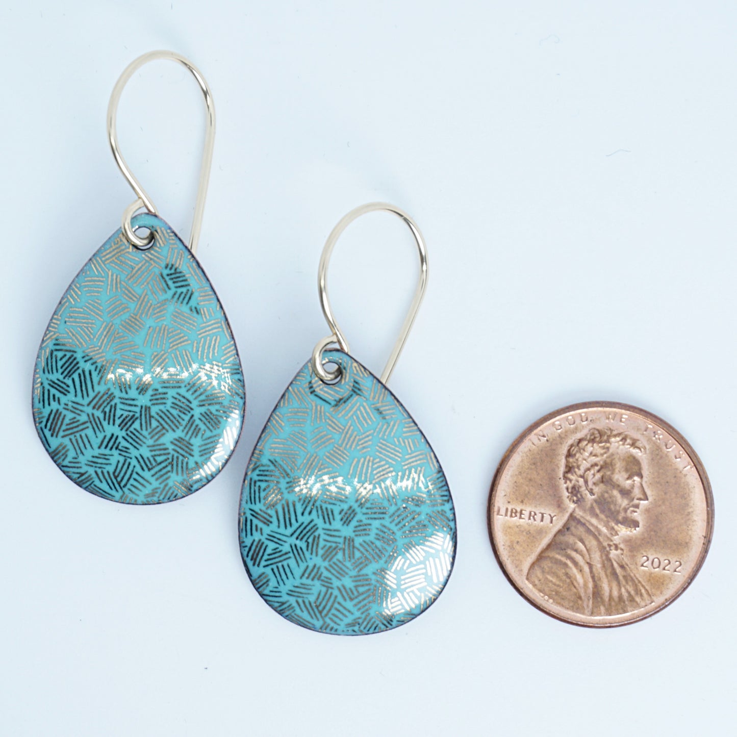 Gold Accents on Green Enamel Teardrop Earrings