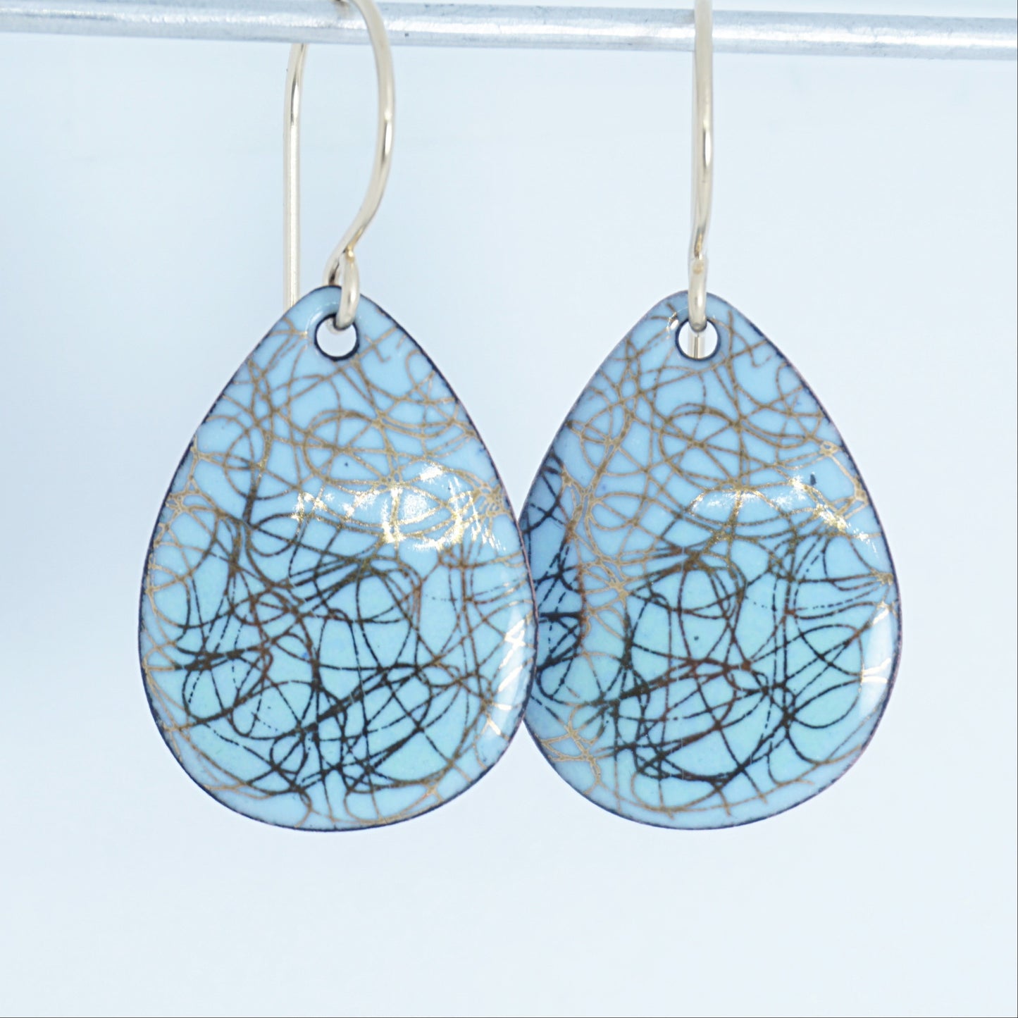 Gold Accents on Light Blue Enamel Teardrop Earrings