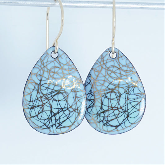 Gold Accents on Light Blue Enamel Teardrop Earrings