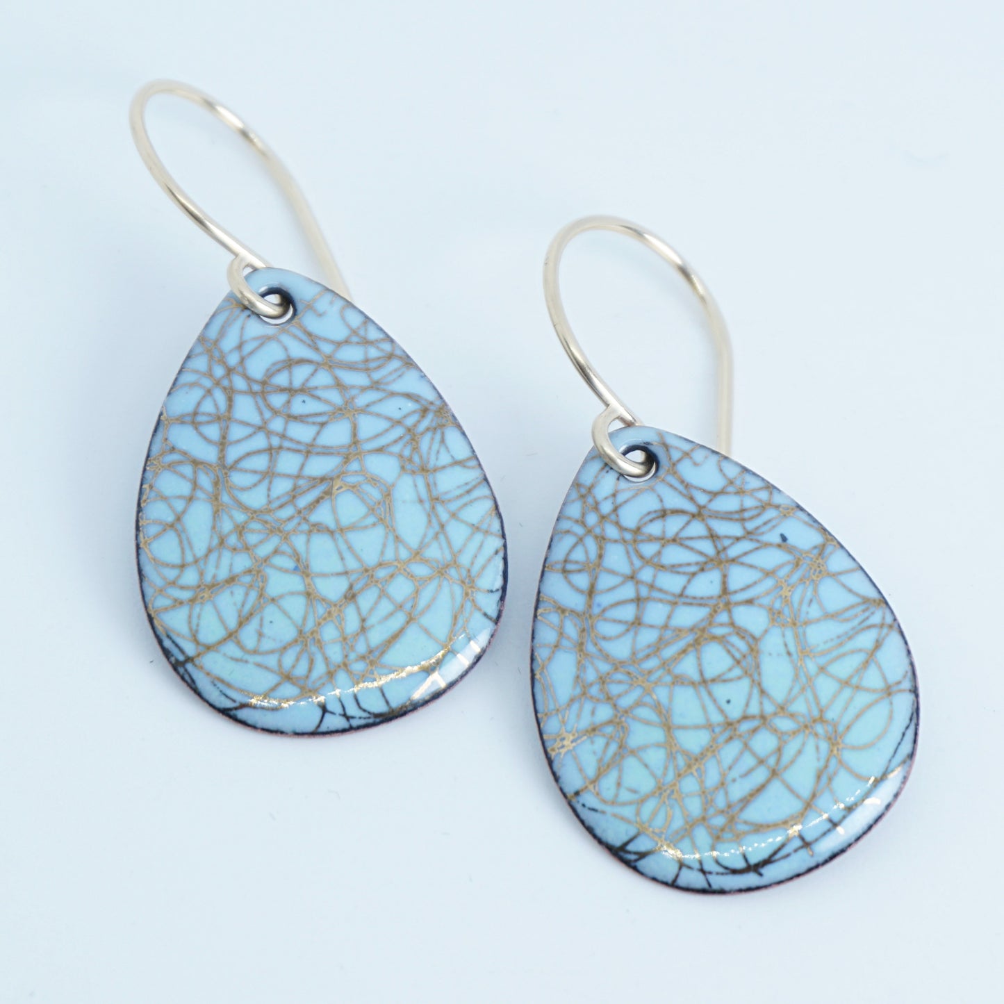 Gold Accents on Light Blue Enamel Teardrop Earrings