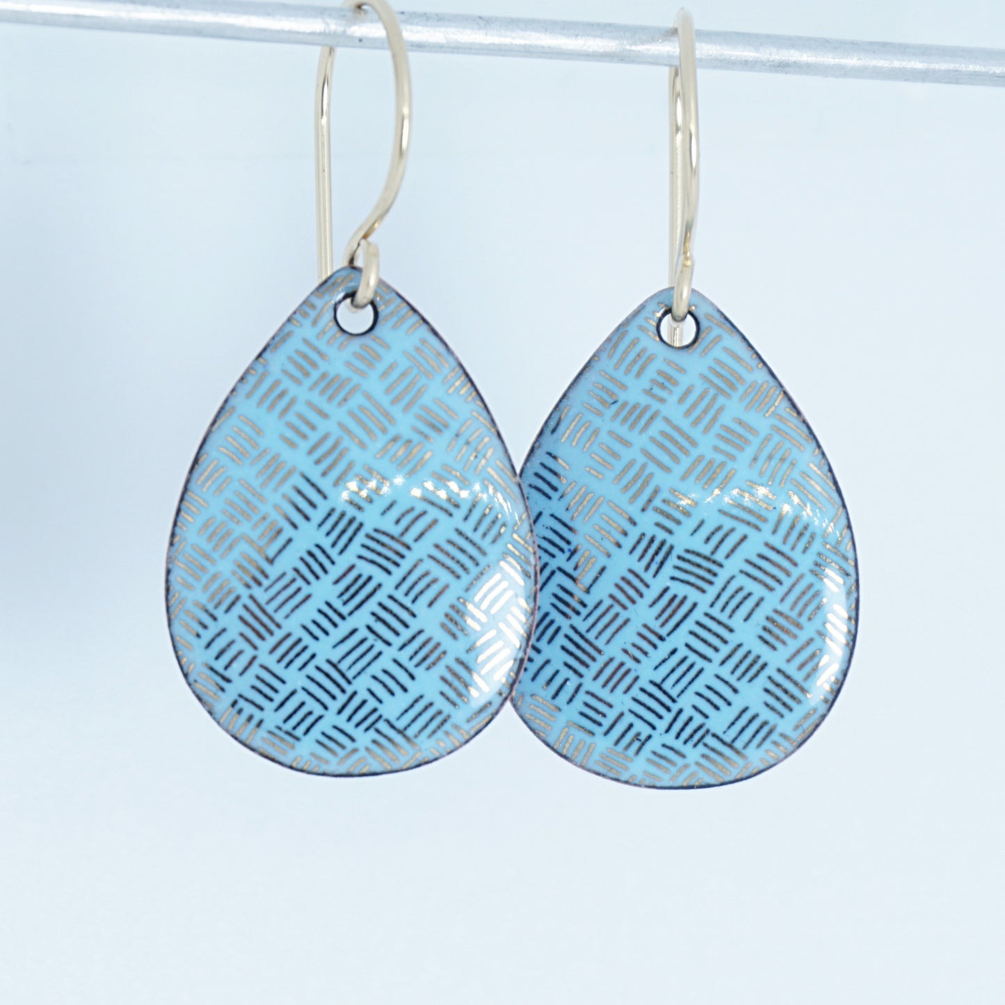 Gold Accents on Light Blue Enamel Teardrop Earrings