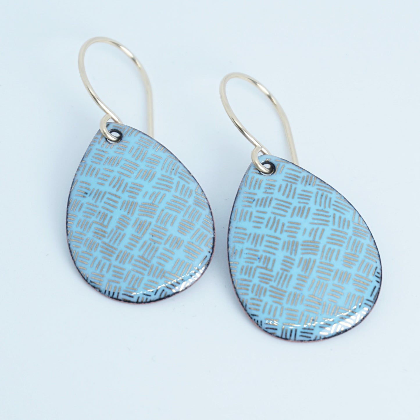 Gold Accents on Light Blue Enamel Teardrop Earrings