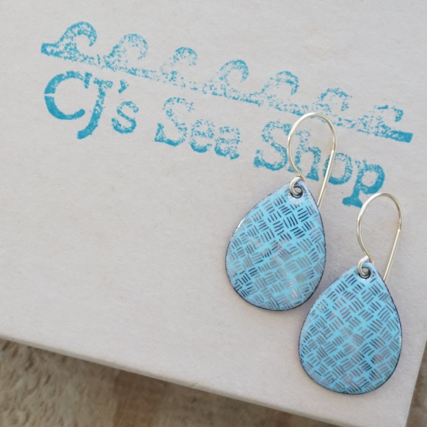 Gold Accents on Light Blue Enamel Teardrop Earrings