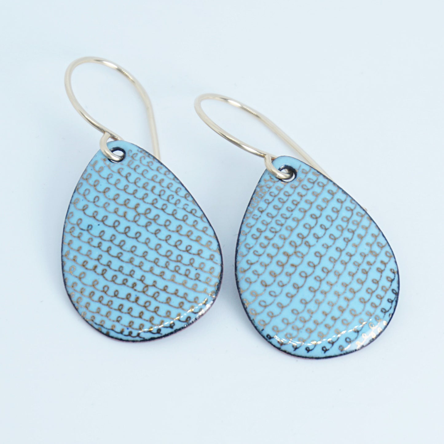 Gold Accents on Light Blue Enamel Teardrop Earrings