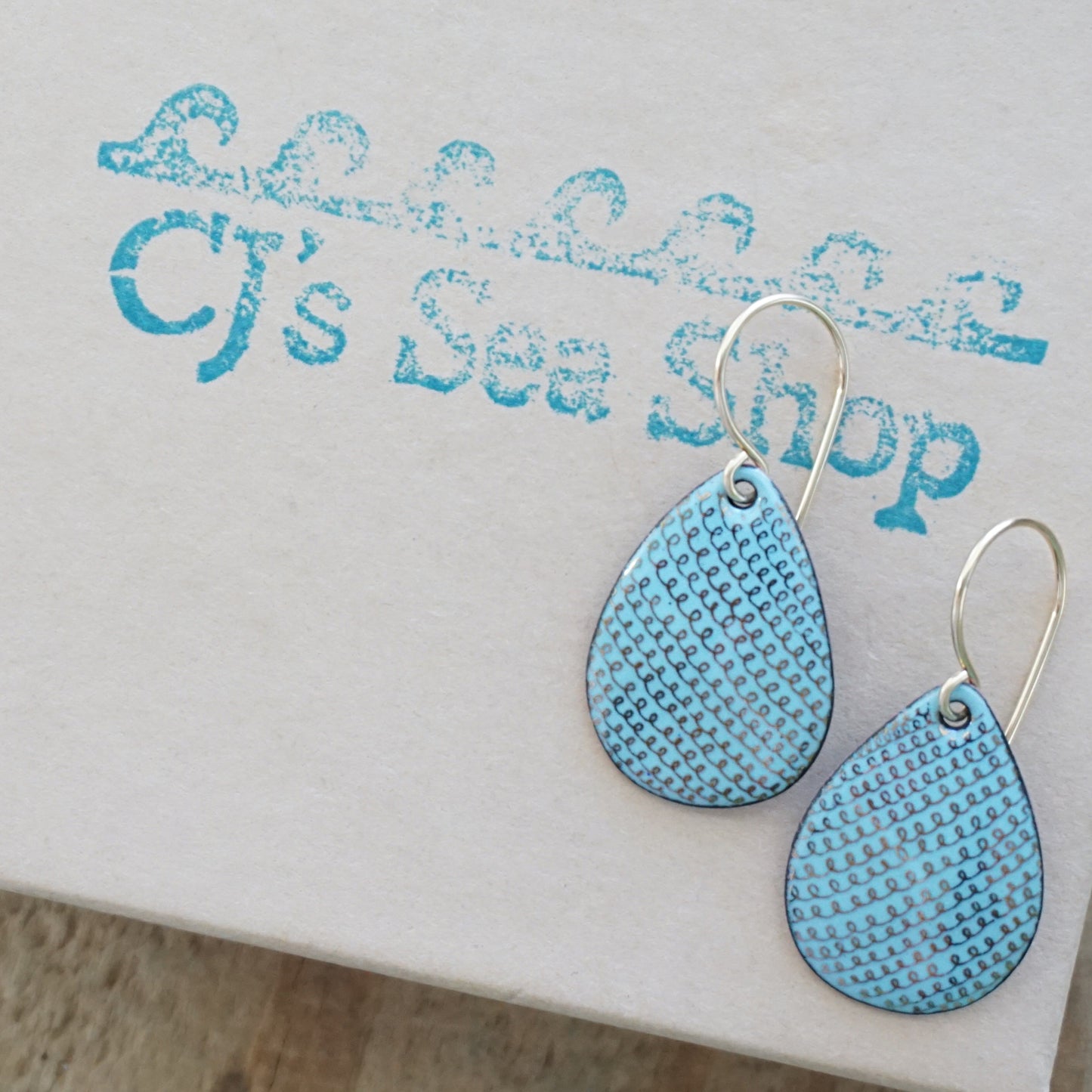 Gold Accents on Light Blue Enamel Teardrop Earrings