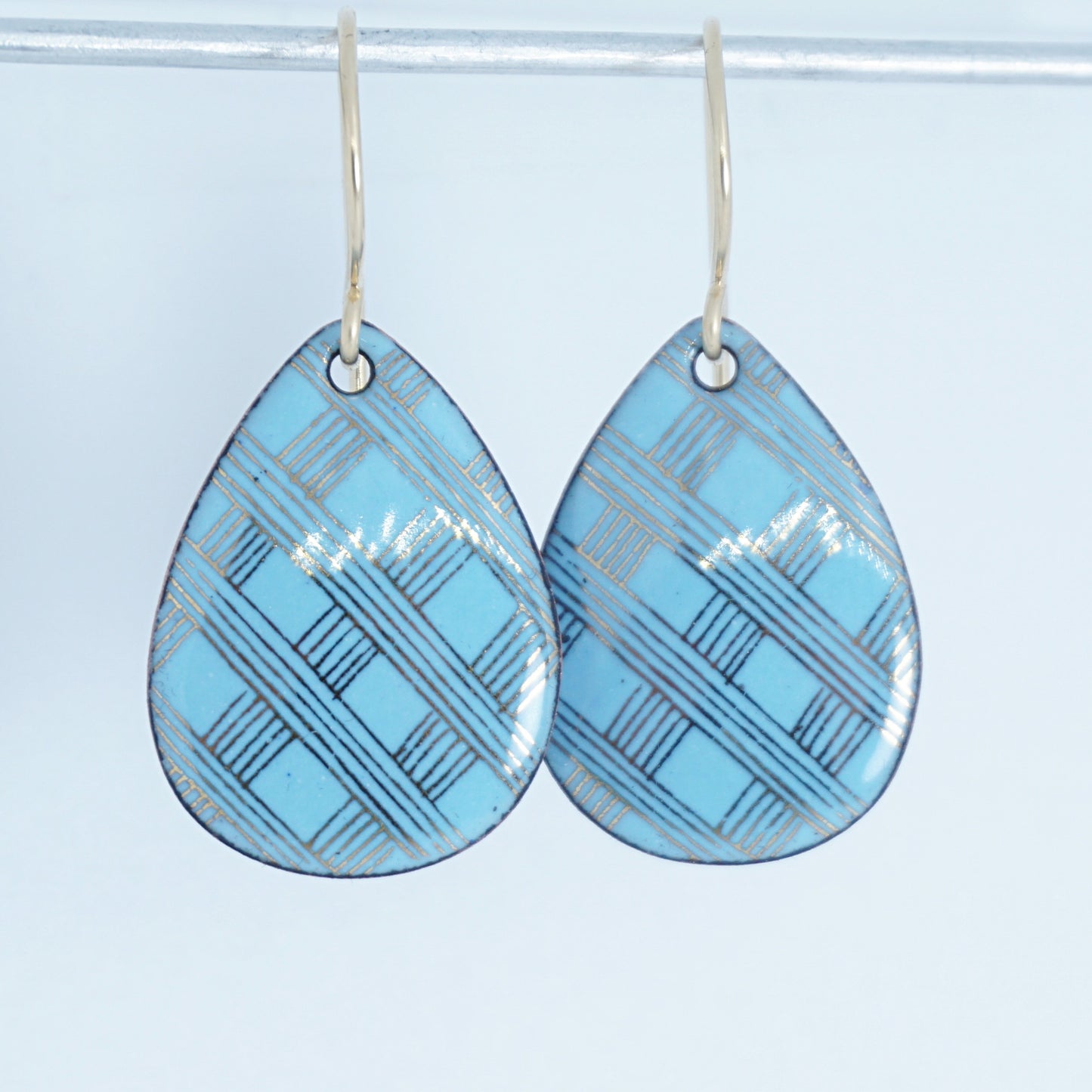 Gold Accents on Light Blue Enamel Teardrop Earrings