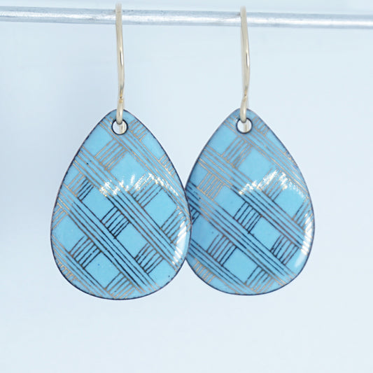 Gold Accents on Light Blue Enamel Teardrop Earrings