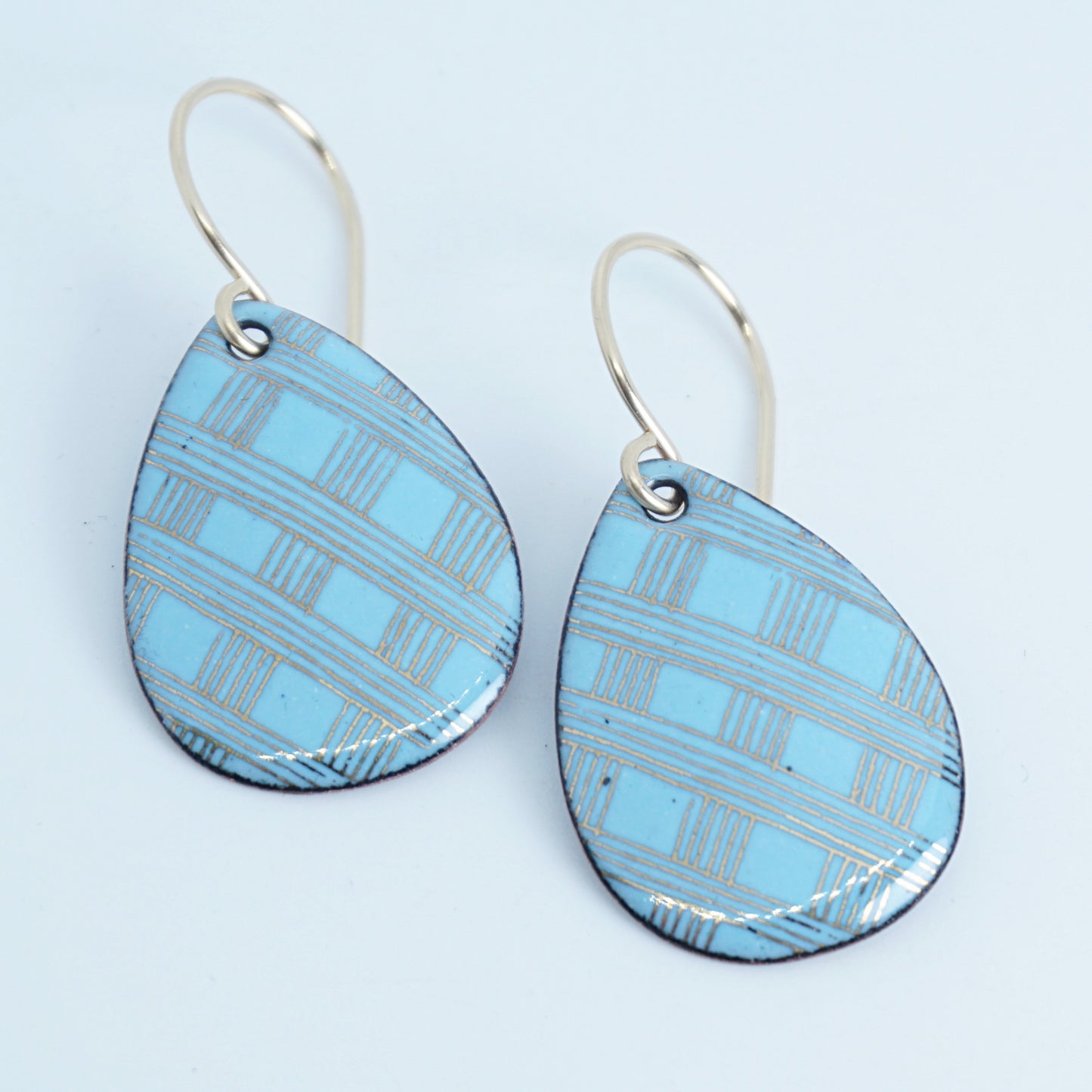 Gold Accents on Light Blue Enamel Teardrop Earrings