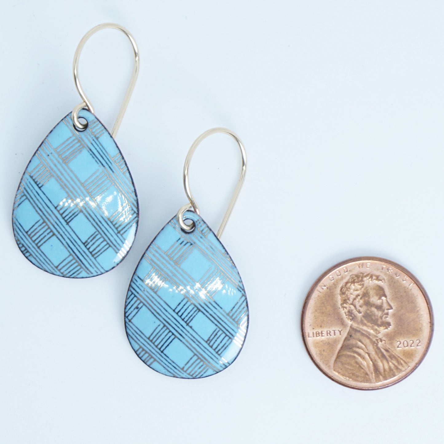 Gold Accents on Light Blue Enamel Teardrop Earrings