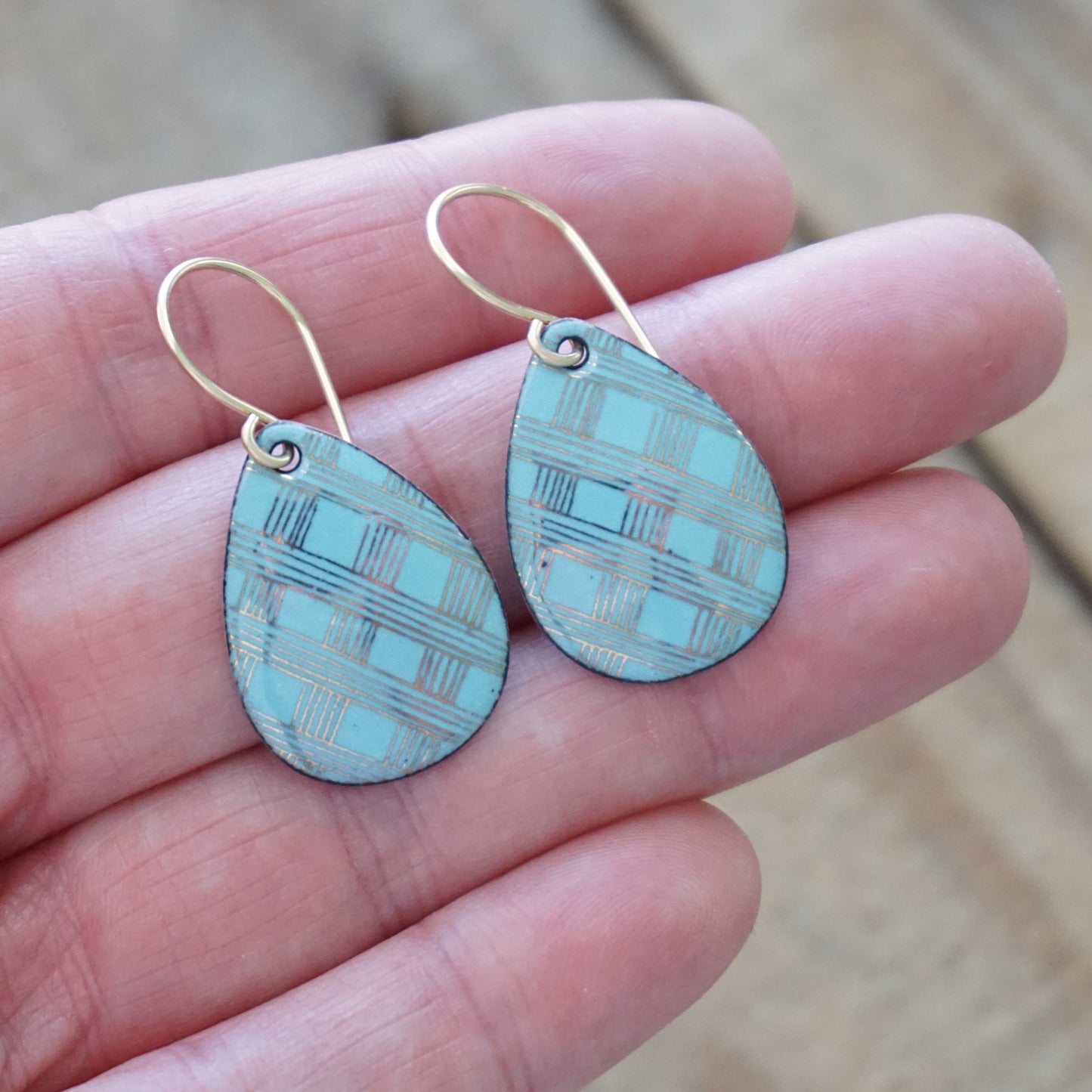 Gold Accents on Light Blue Enamel Teardrop Earrings