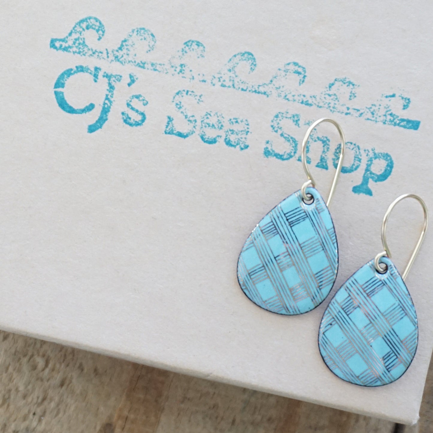 Gold Accents on Light Blue Enamel Teardrop Earrings