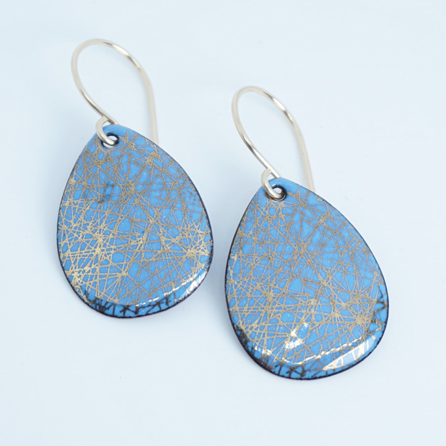 Gold Accents on Blue Enamel Teardrop Earrings