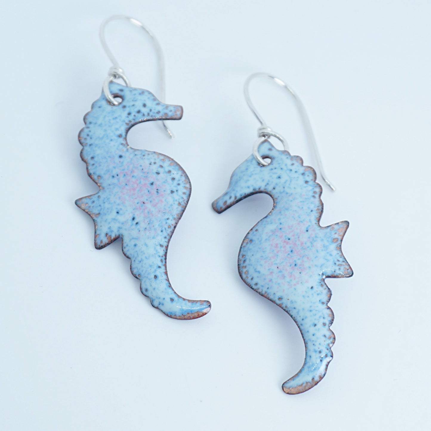 Light Seafoam Green and Blue Enamel Seahorse Statement Earrings