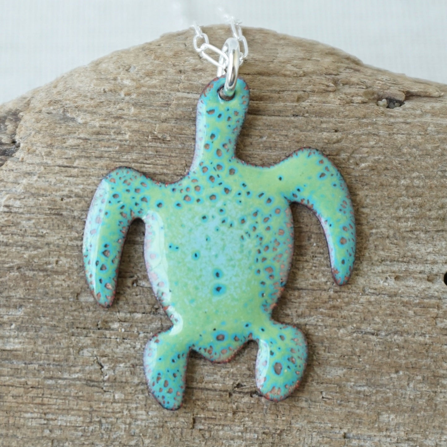 Green Enamel Turtle Necklace