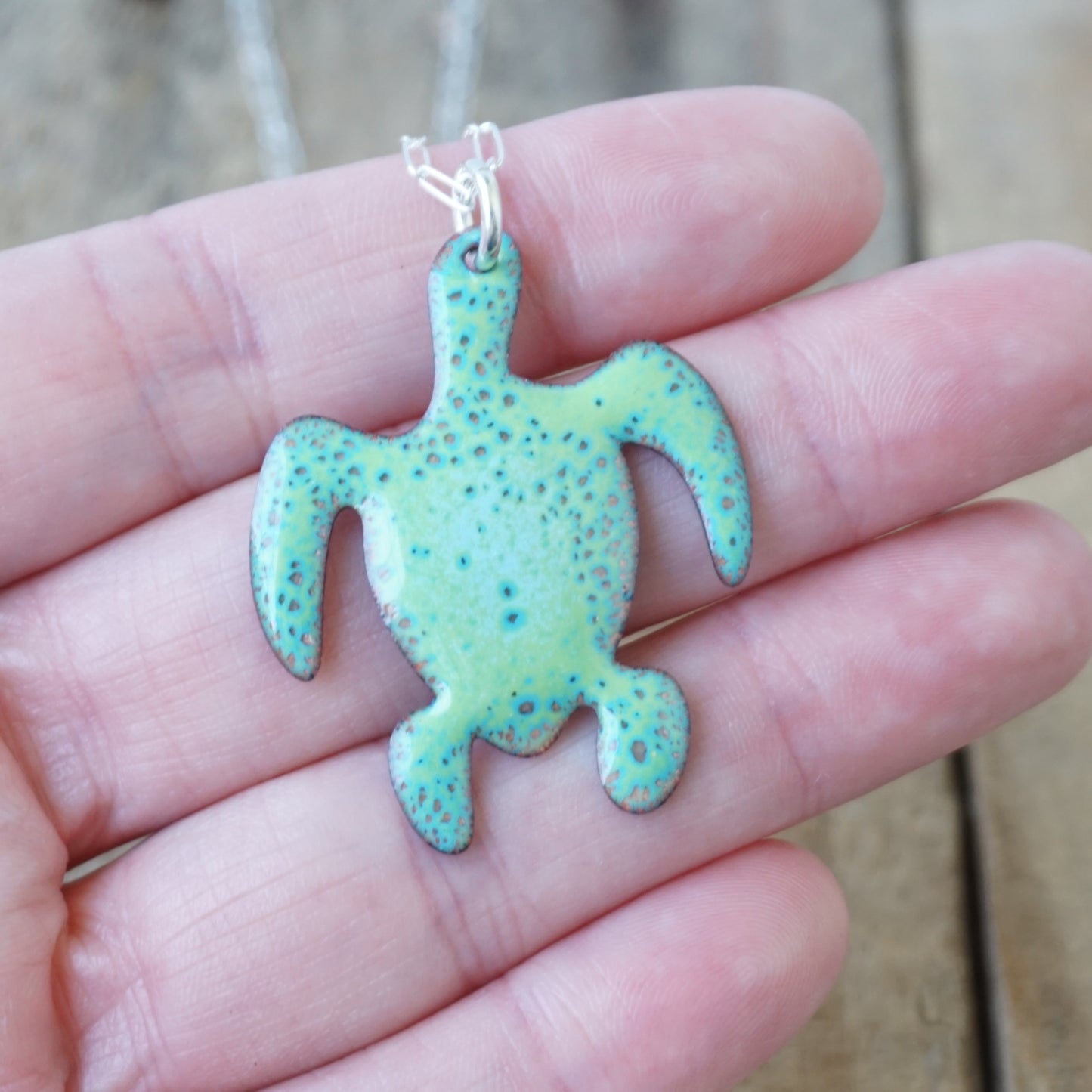 Green Enamel Turtle Necklace