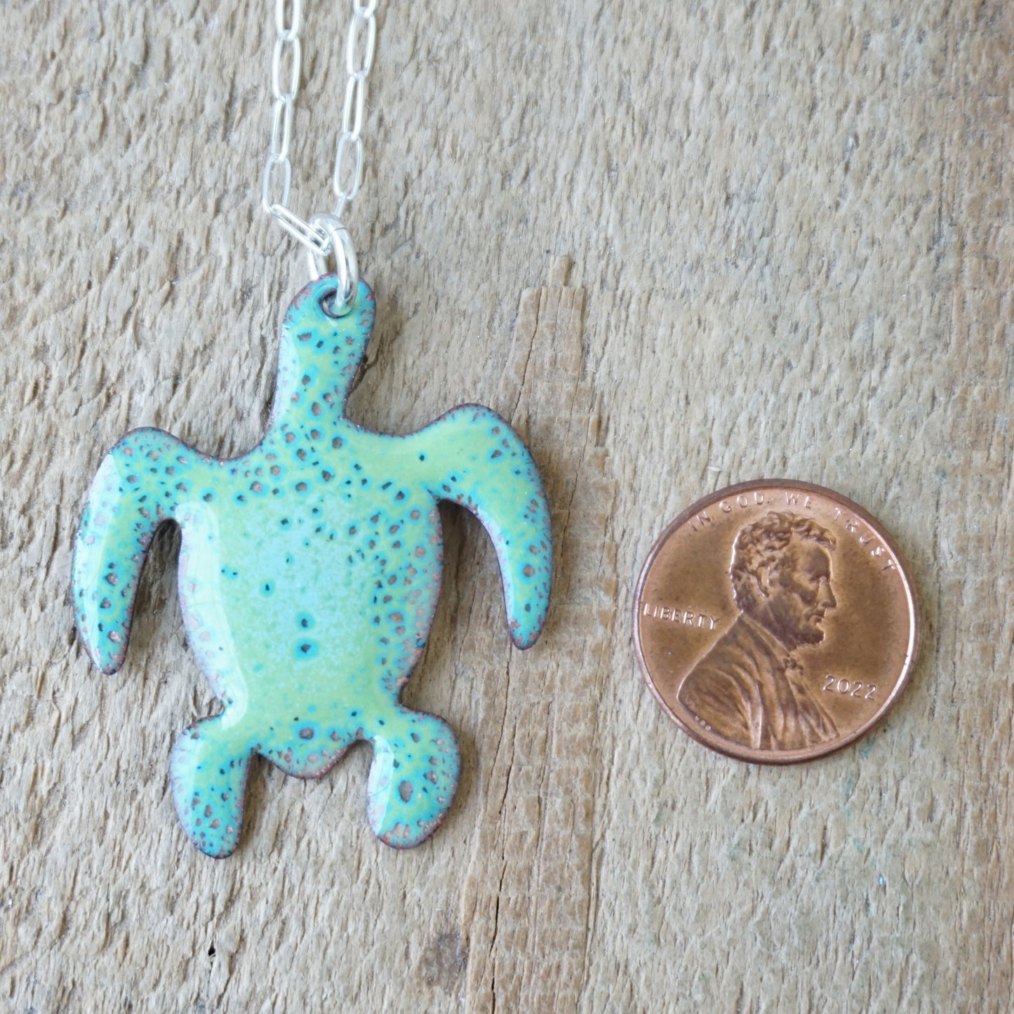 Green Enamel Turtle Necklace