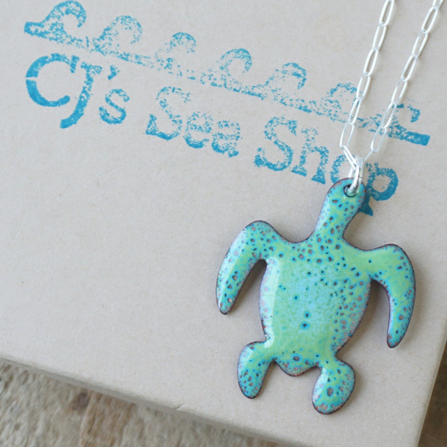 Green Enamel Turtle Necklace