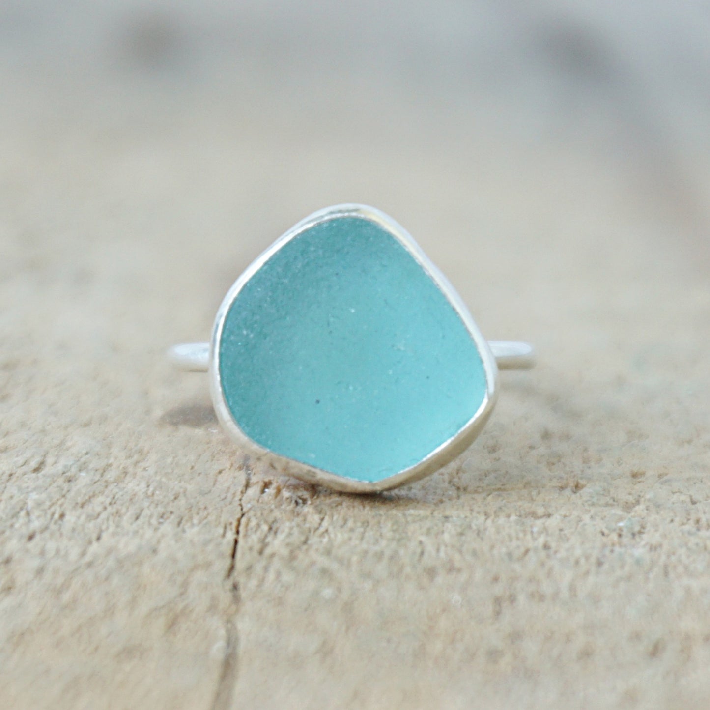 Size 7 Teal Blue Green Sea Glass Stacking Ring