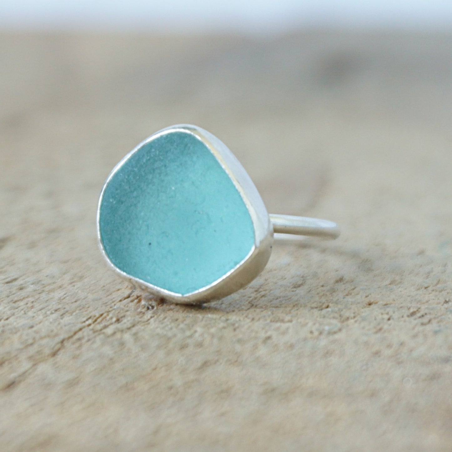 Size 7 Teal Blue Green Sea Glass Stacking Ring