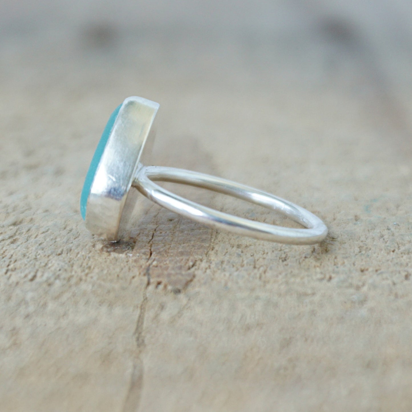Size 7 Teal Blue Green Sea Glass Stacking Ring