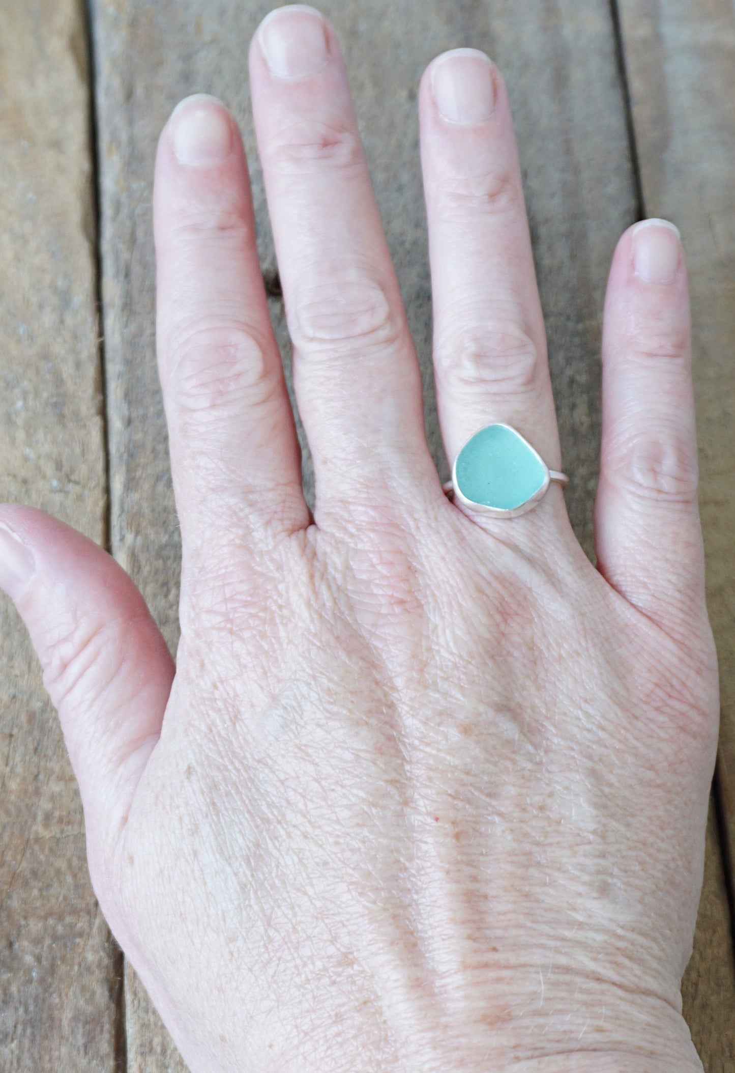 Size 7 Teal Blue Green Sea Glass Stacking Ring