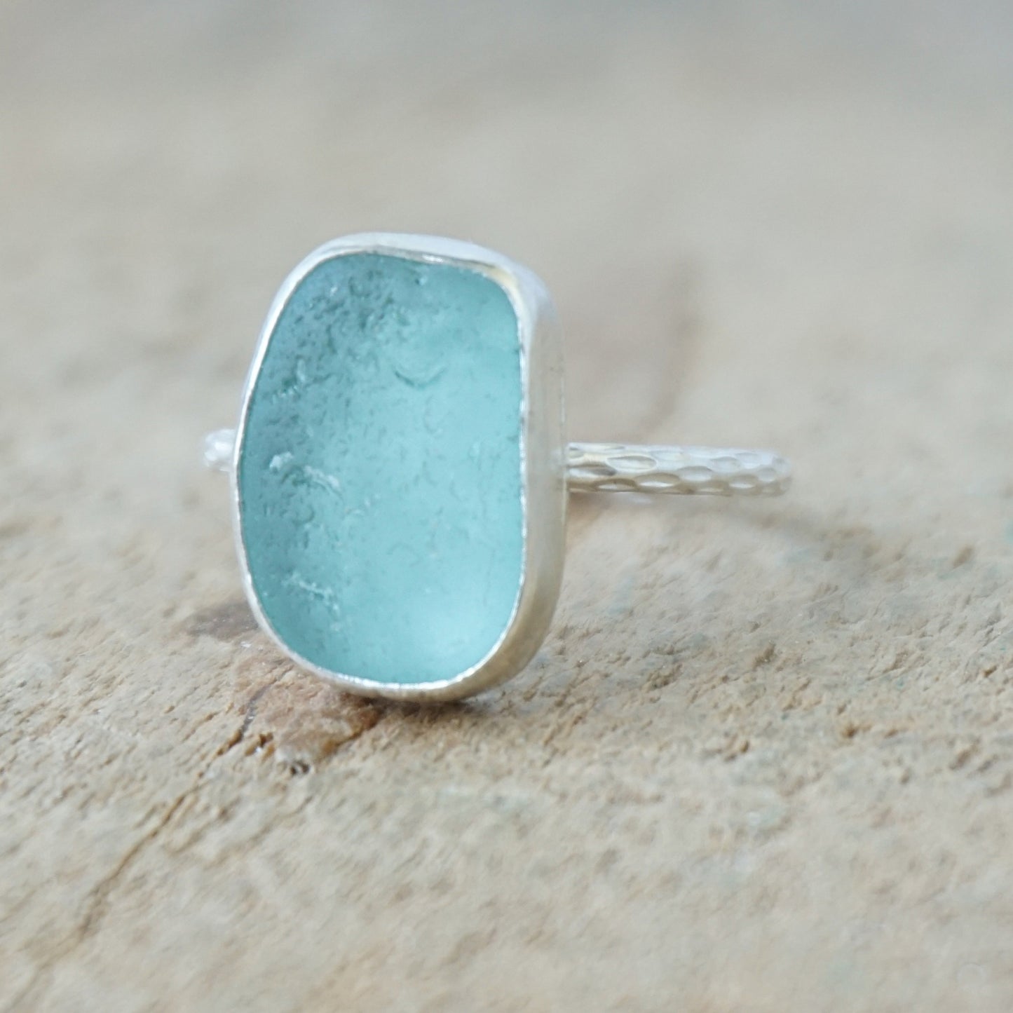 Size 7 1/4 Teal Blue Green Sea Glass Stacking Ring