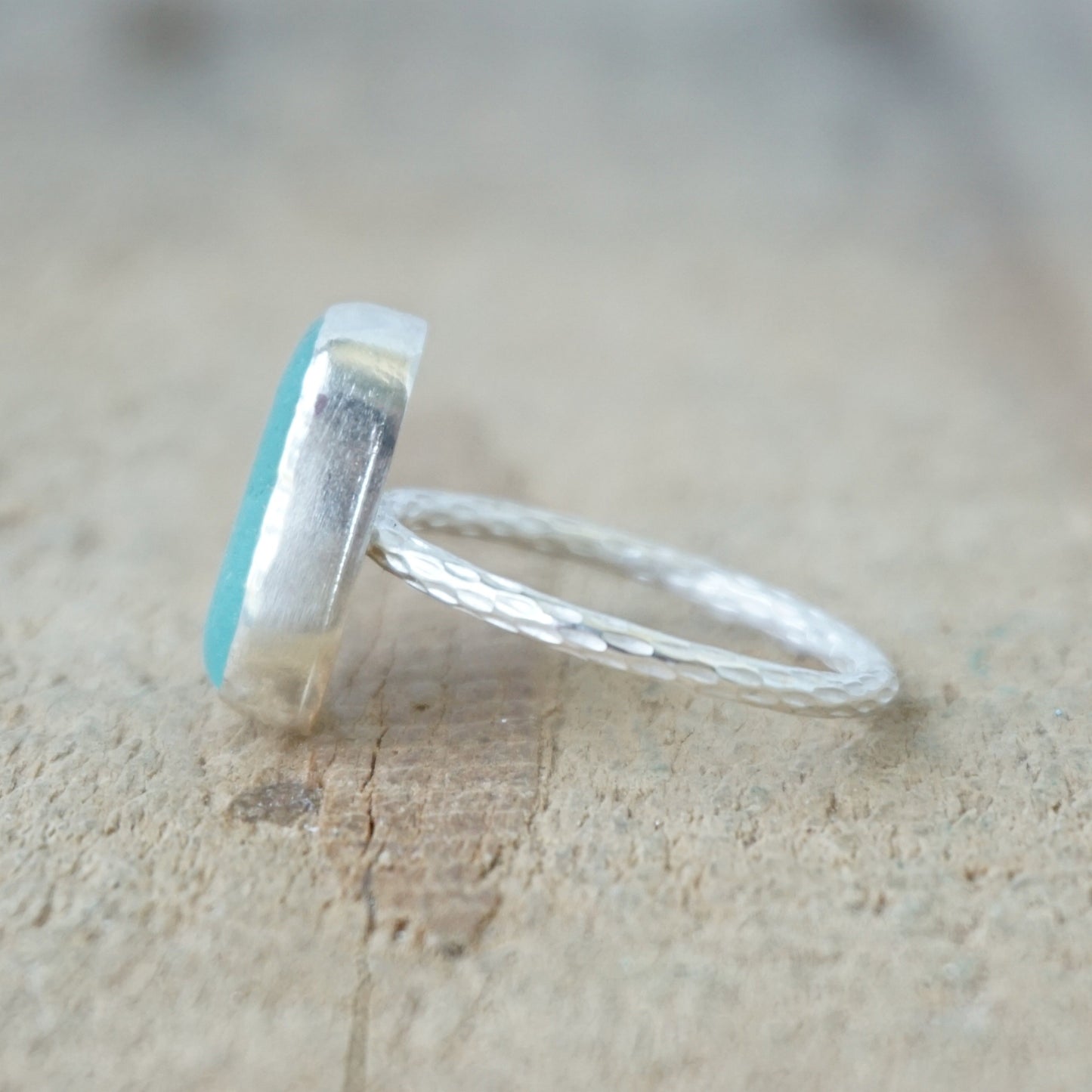 Size 7 1/4 Teal Blue Green Sea Glass Stacking Ring