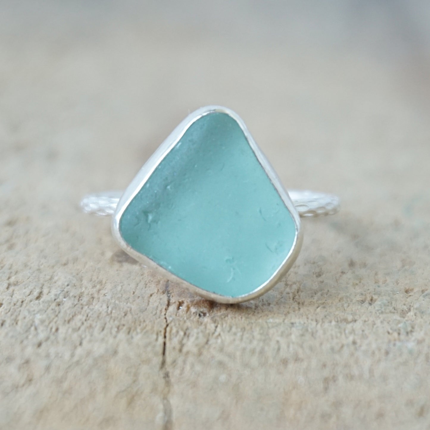 Size 10 Teal Blue Green Sea Glass Stacking Ring