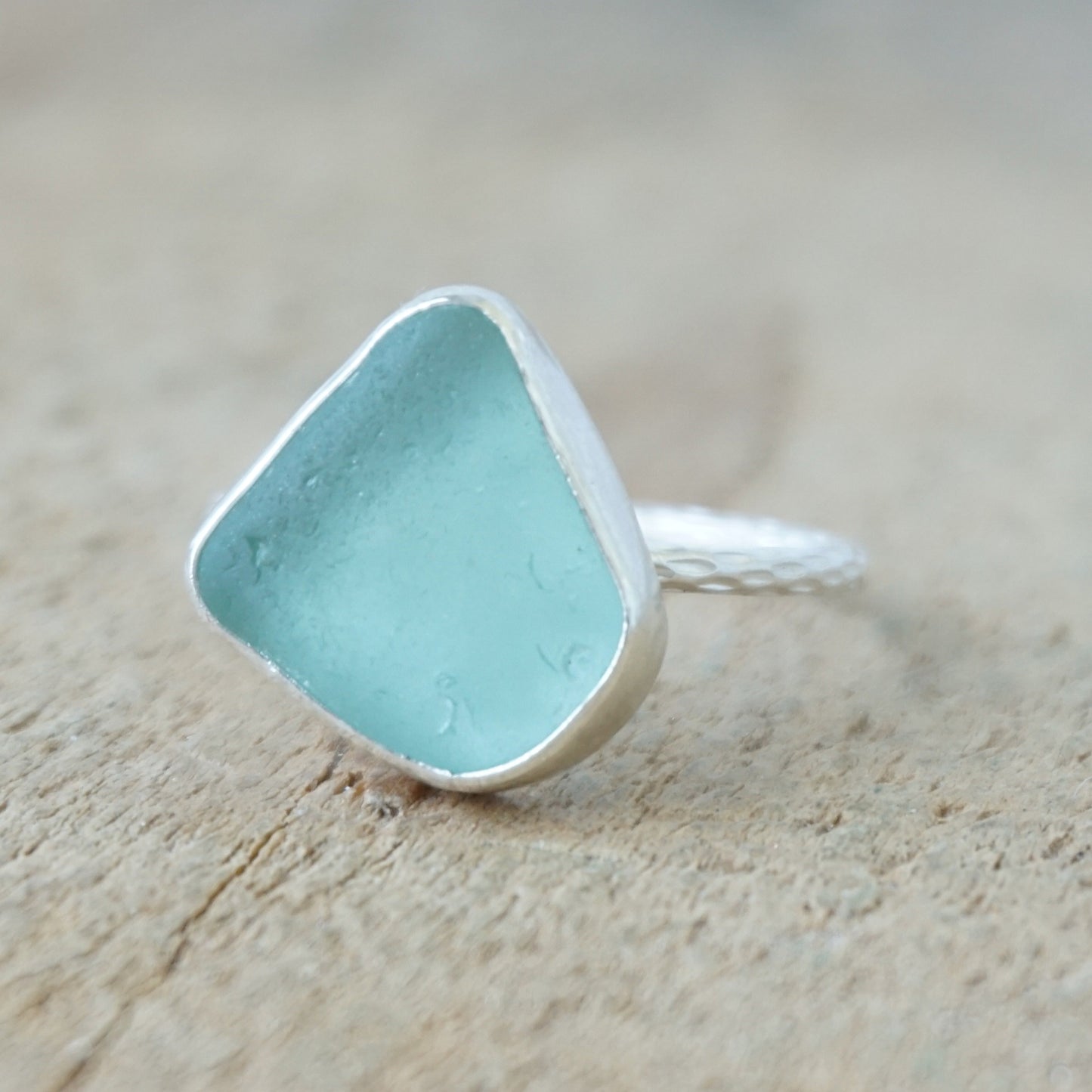 Size 10 Teal Blue Green Sea Glass Stacking Ring