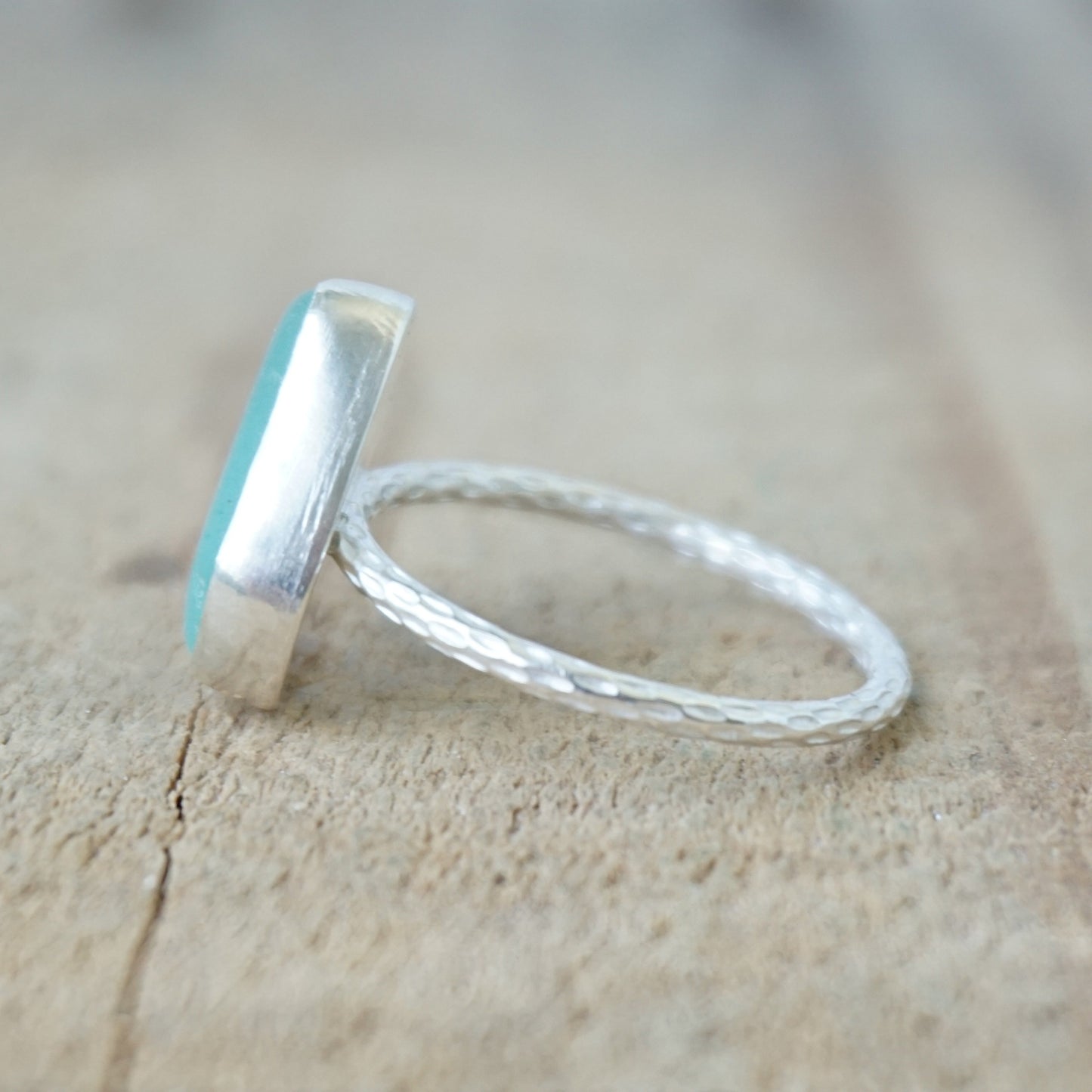 Size 10 Teal Blue Green Sea Glass Stacking Ring
