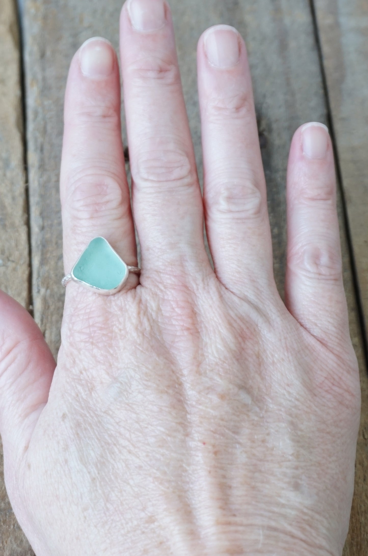 Size 10 Teal Blue Green Sea Glass Stacking Ring