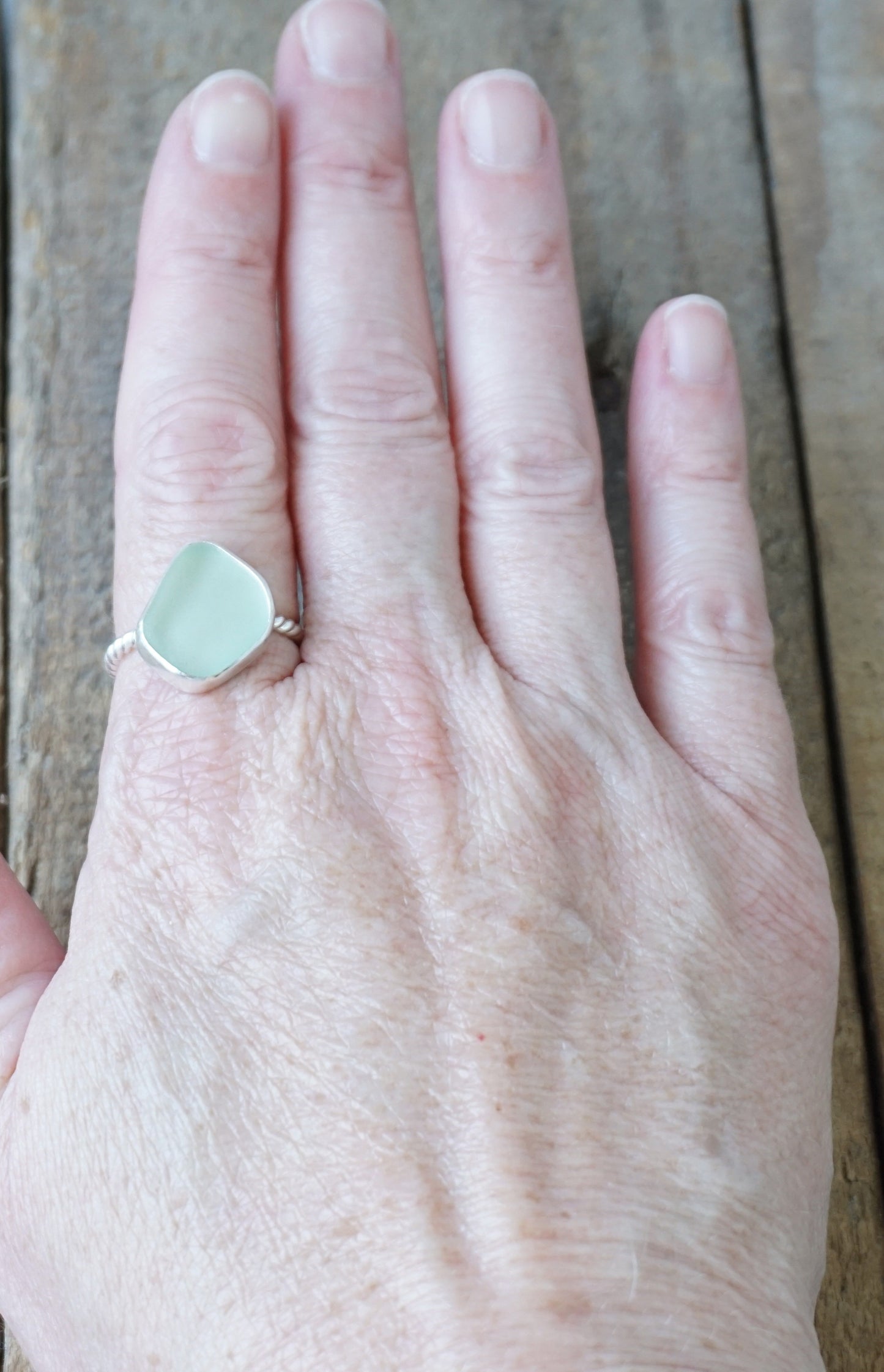 Size 9 Seafoam Green Sea Glass Stacking Ring