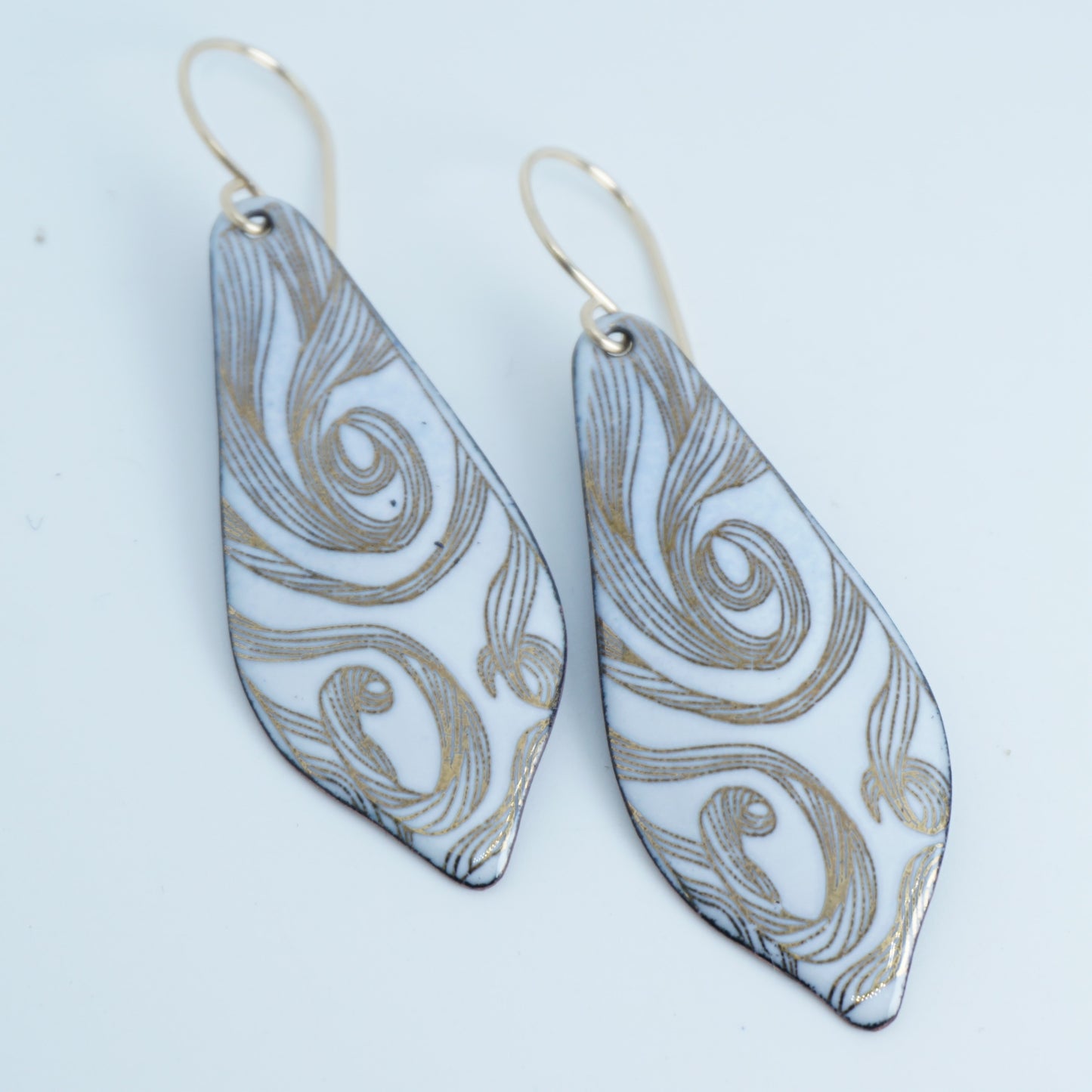 Gold Swirl on White Enamel Moroccan Earrings