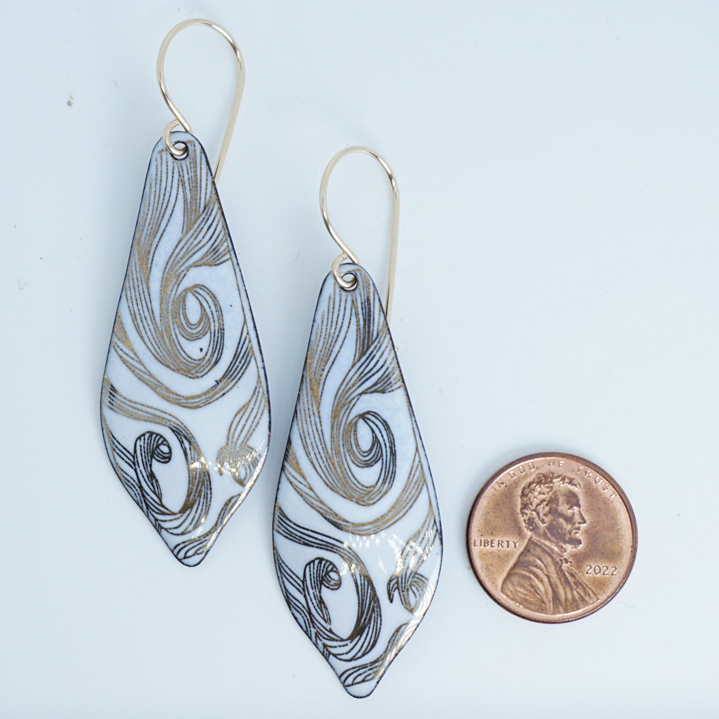 Gold Swirl on White Enamel Moroccan Earrings