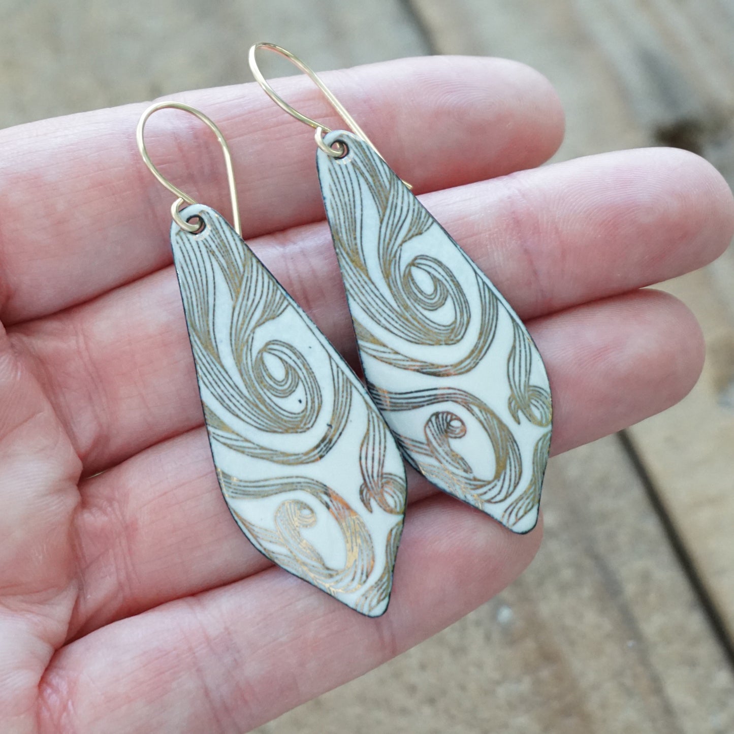 Gold Swirl on White Enamel Moroccan Earrings